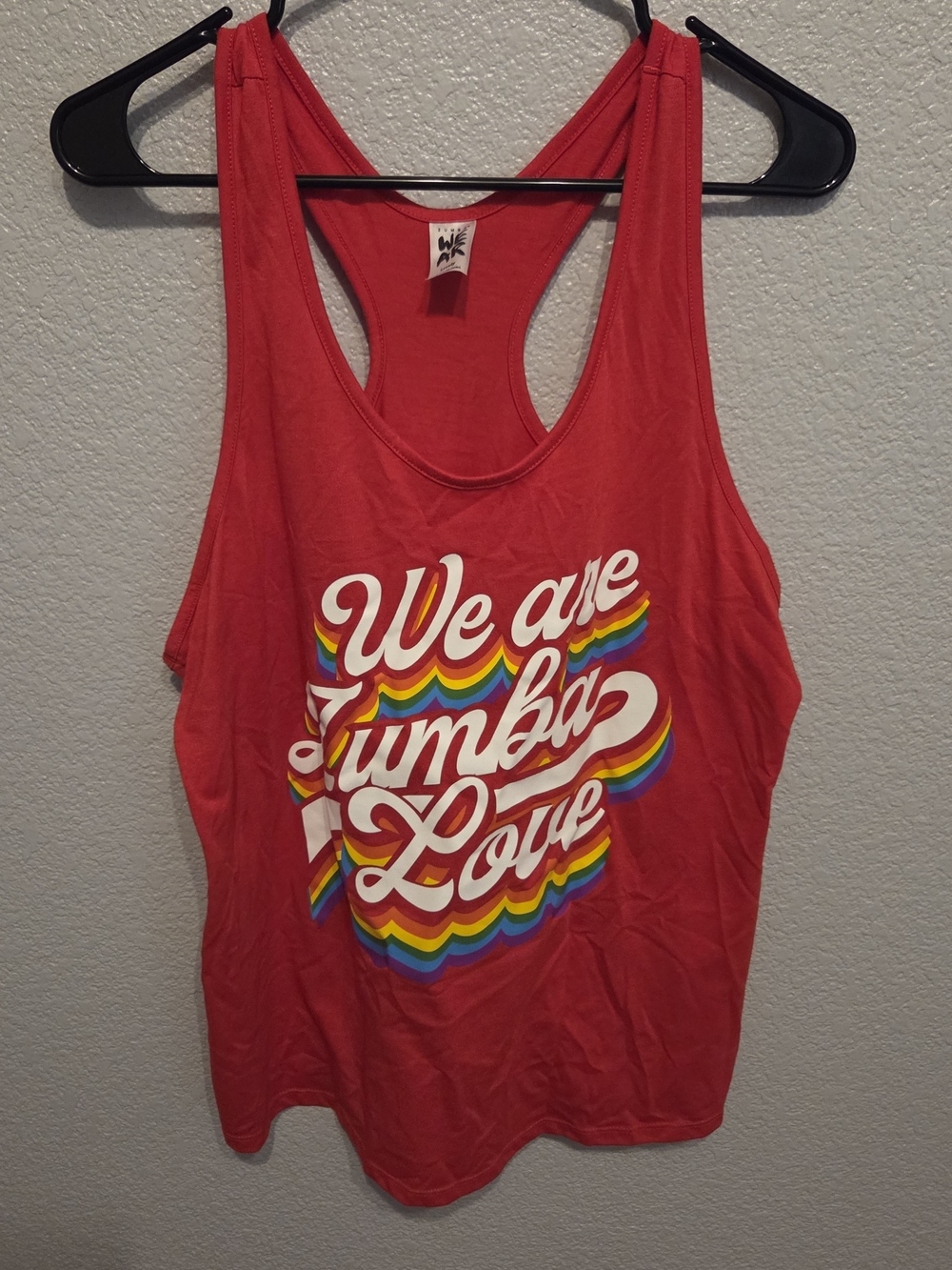 Zumba Fitness Red Racerback Pride Collection Tank with Rainbow Script